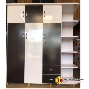 Tủ nhựa 3 cánh có kệ 3 hộc đen trắng A31DF