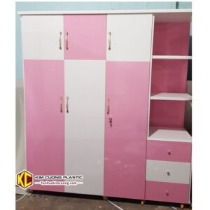 Tủ nhựa 3 cánh có kệ trắng hồng  A25UI