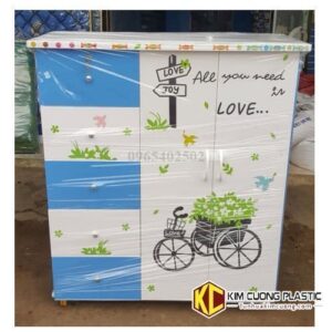 Tủ nhựa baby màu xanh dương dán tranh