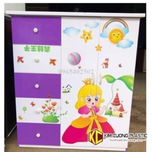 Tủ nhựa baby màu tím dán tranh
